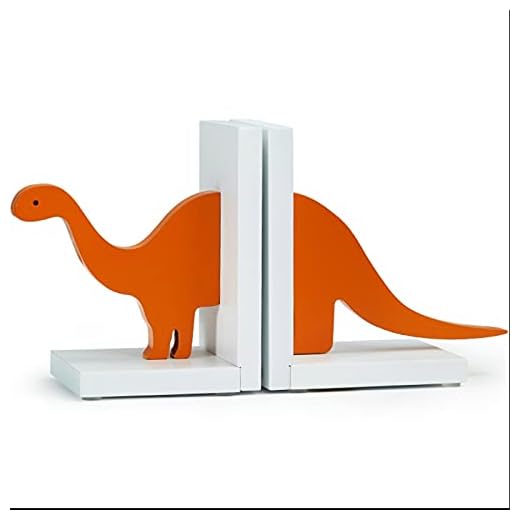 Bokstöd Dinosaur Bookend Wood Bookends White Orange Kids Book Ends Animal Bookshelf Decor Boy Creative Book Stoppers 13.7x3.9x6.2in Bokstoppare Stöd