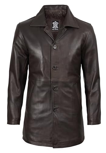 Image of fjackets Men's Leather Coat - Real Lambskin 3 /4 Length Long Jacket | Carcoat Style Outerwear