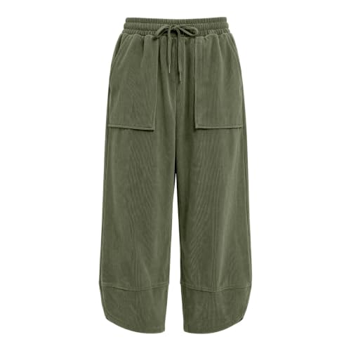 Womens Corduroy Wide Leg Baggy Pant High Waist Drawstring Pocket Split Hem - image 7