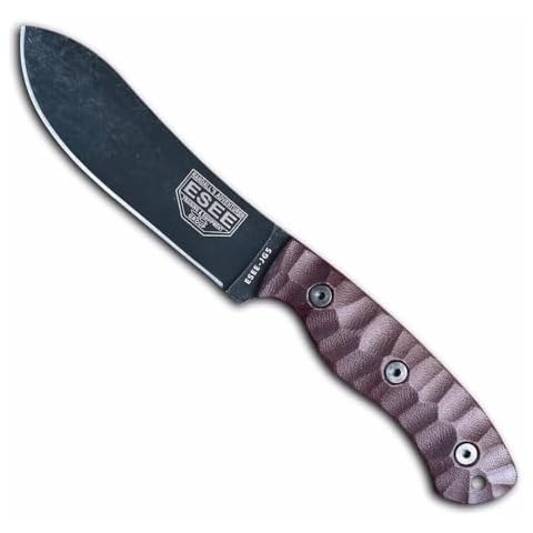 ESEE James Gibson Designed JG5 Nessmuk Fixed Blade Knife w/Sculpted Micarta Handles, Black Oxide Finish, and Brown Leather Pouch Sheath (Burgundy Sculpted Linen Micarta) Cover