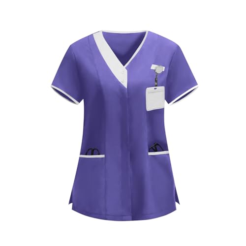 Image of 2026 Scrub for Cleaning Jobs Uniform, Multi Pockets Scrubs for Women Sets, V-Neck Top & Straight Leg Pants Scrubs Set