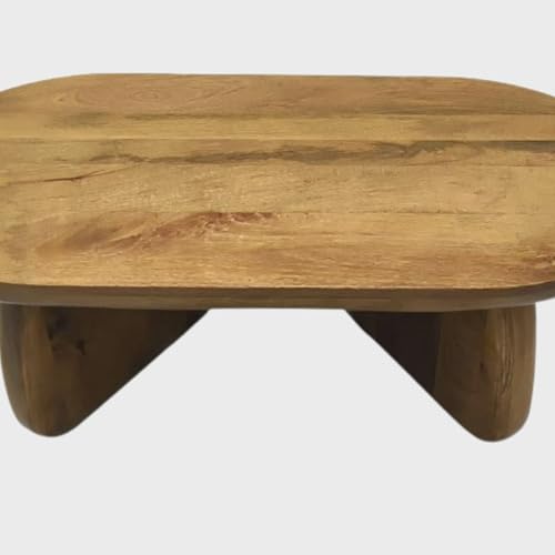 Image of Gharaana Toro Modern Wooden Centre Table for Living Room (40x20x16 inch) Solid Mango Wood | Honey Gold Finish | Oval Solid Wood Luxury Contemporary Coffee Table