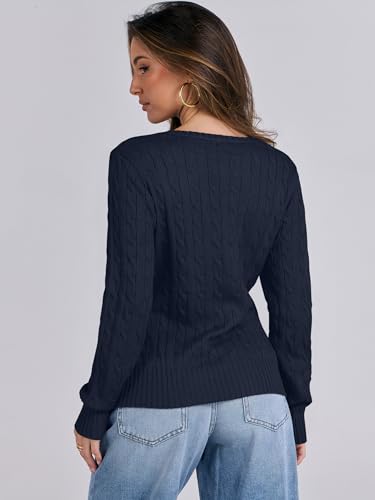 Image of ANRABESS Women's Cable Knit V Neck Fitted Sweaters