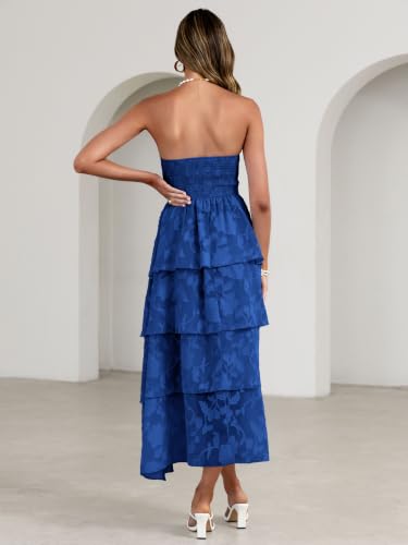 Image of Simplee Womens Summer Strapless Maxi Dress 2026 Boho Floral Off Shoulder Wedding Guest Dresses Tiered Beach Long Sundress