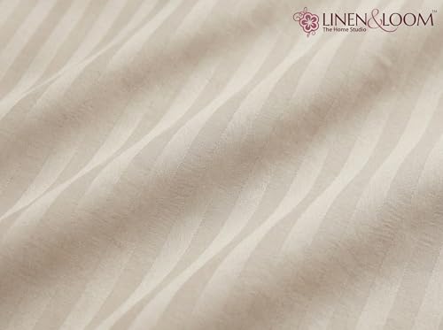 Image of Linen & Loom Elegance Series (90x100 Inches) Premium Satin Stripe Bedsheet Set with Pillow Covers | Soft Cotton Blend | Elegant Hotel Style Bedding || 200 TC (Beige)