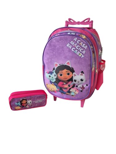 Mochila Infantil Casa Mágica Gabby Rodinhas Grande Meninas + Estojo