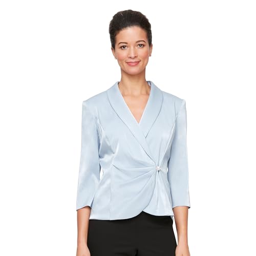 Alex Evenings Womens 3/4 Sleeve Surplice Neckline Stretch Shimmer Blouse with Embellished Side Closure Hydrangea Shimmer Large