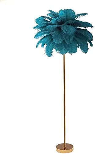 Lámpara de pie moderna para salón con plumas azules