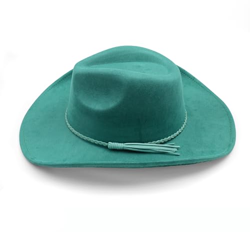 Image of Western Cowboy Hat for Women Men Classic Fedora Hats Wide Brim Suede Cowboy Hat for Women with Buckle Belt