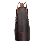 Theodore Leather Apron - Full Grain Cow Leather with Crossback Leather Straps. Ideal as Barbecue, Chef or Woodworking Apron. Has 2 Pockets. Front Straps to Hold Tools. Adjustable to Fit Men and Women