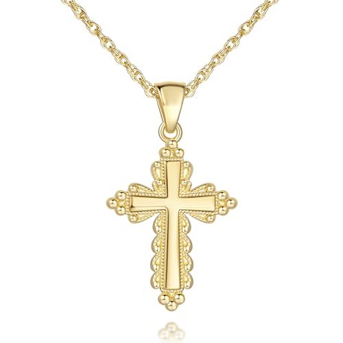 Gold Cross Necklaces for Women 14K Gold Cross Necklace for Women Crosses Pendant Necklaces for Womens Chain Gorgeous Lacework Type Design Crosses Necklace for Womens