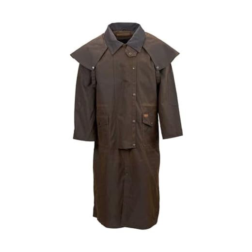 Outback Trading Men's 2056 Stockman Waterproof Breathable Extra-Long Cotton Oilskin Duster Coat, Bronze, X-Large