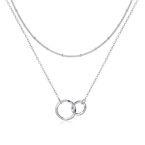 Image of Fettero Pendant Necklace Gold Choker Layered Coin Open Karma Circle Full New Crescent Moon 14K Gold Plated Simple Dainty Necklaces for Women Jewelry Gift