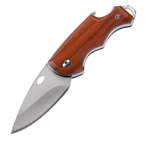 Image of Wizbiz Manual Folding Knife for Kitchen | 3 mm Thick Stainless Steel Blade with Wooden-Look Plastic Handle with Bottle Opener | Multipurpose Kitchen Knife