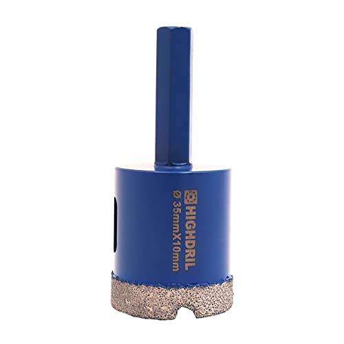 HIGHDRIL Diamond Tile Drill Bit - 35mm Diamond Hole Saw for Porcelain Ceramic Granite Marble with Hex Shank Fixed on Electric Drill