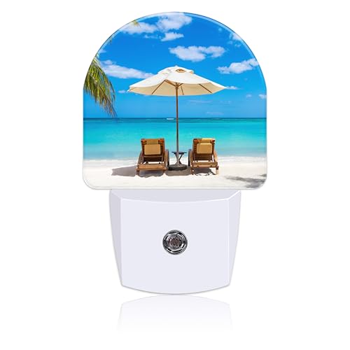 Image of Deckchairs on The Beach Night Light Plug into Wall with Dusk to Dawn Sensor Cute Nightlight for Kid Girls Boys Women Men Room Decor, Hallway, Kitchen, Bathroom, Nursery, Stairs