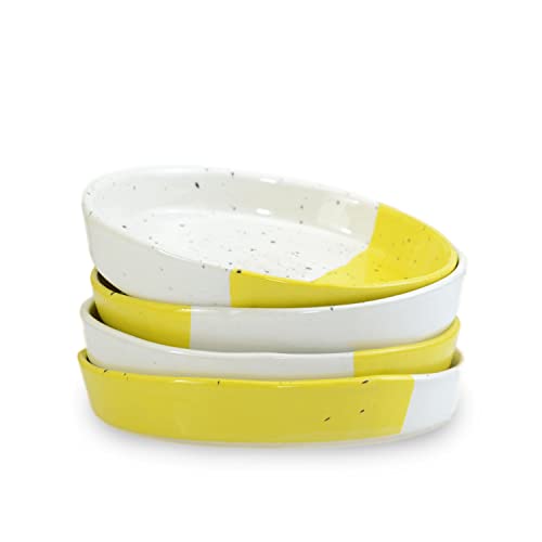 Roro Ceramic Stoneware Hand-Molded Small Pumpkin Yellow Lipped Snack And Dip Bowls, Set Of 4 #TOP1