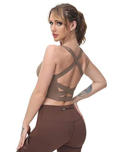 Image of romansong Strappy Yoga Sports Bras for Women Padded Criss-Cross Back Tank Tops