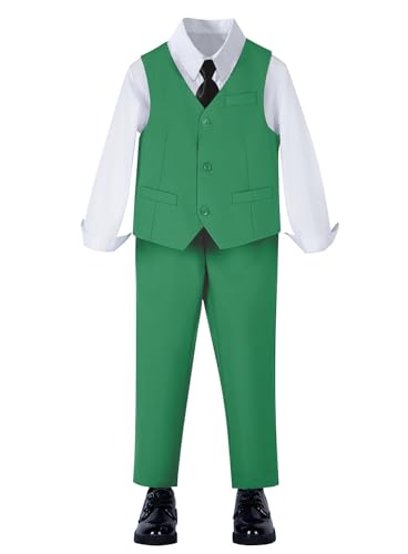 Image of YuanLu Toddler Boys Formal Suits Set,Vest Pants Dress Shirt and Tie for Kids Boy Wedding Ring Bearer Oufit