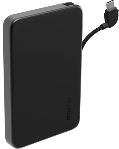 Mophie Powerstation Plus Mini 5,000mAh Power Bank - Has Integrated USB-C Cable, Fast Charging for Smartphones, Tablets, and iPhone 17/16/15