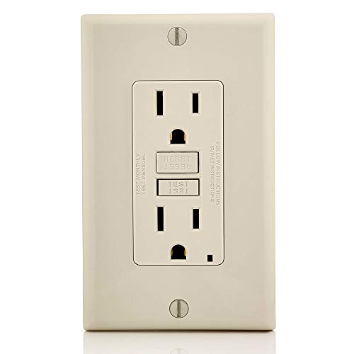 Image of Leviton GFCI Outlet, 15 Amp, Self Test, Non Tamper-Resistant with LED Indicator Light, Protection from Electric Shock and Electrocution, GFNT1-T, Light Almond