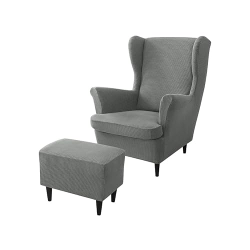 Funda elástica para sillón orejero y otomana que renueva tapicerías viejas en sala de estar