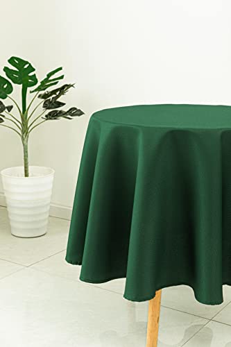 Biscaynebay Textured Fabric Round Tablecloths 70 Inches In Diameter, Hunter Green Water Resistant Spill Proof Tablecloths For Dining, Kitchen, Wedding, Parties. Etc. Machine Washable #TOP1