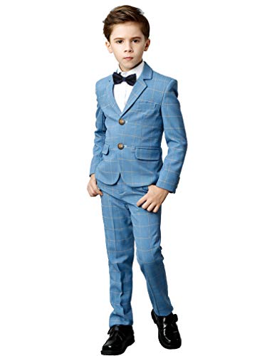 Yuanlu Boys Suits 5 Piece Toddler Kids Formal Tuxedo Suit Ring Bearer Outfit Blue Plaid Size 5 #TOP6