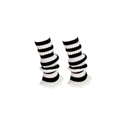EVKILKJS 2 PCS Women's Leg Warmers Y2k,Black White Striped Leg Warmers,Cute Leg Warmer for Women Striped Knit Socks Over Knee Wide Leg Warm4