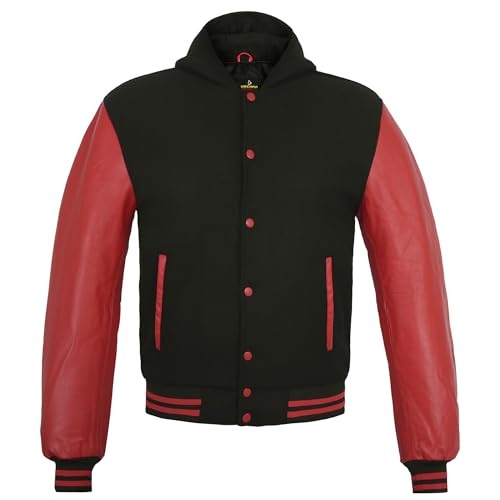 Image of Deckra Men's Varsity Jacket Genuine Leather Sleeve and Wool Blend Letterman Boys College Varsity Jackets XS-5XL