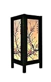 Thai Decorated Cherry Blossom White Black Pink Painting 11" Wood Bedside or Table Lamp Japanese Orie
