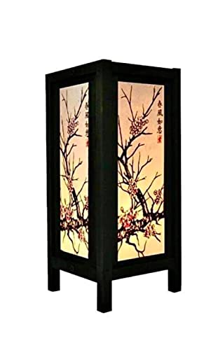 Thai Decorated Cherry Blossom White Black Pink Painting 11" Wood Bedside Or Table Lamp Japanese Oriental Collectible Handmade Asian Vintage Lighting For Home Décor Shop #TOP27