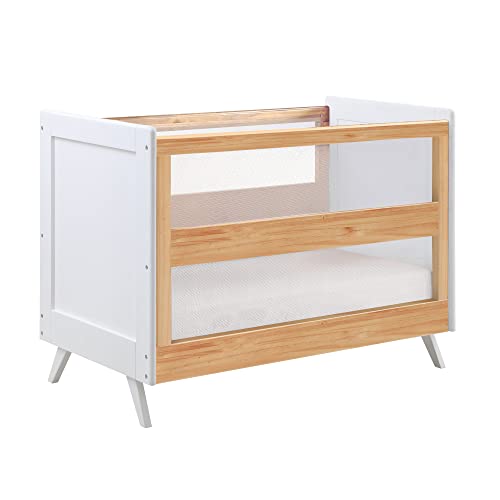 Image of BreathableBaby Breathable Mesh 3-in-1 Convertible Crib (Toddler Bed Kit Sold Separately) — Beech & White — Two Adjustable Mattress Heights — Greenguard Gold Certified