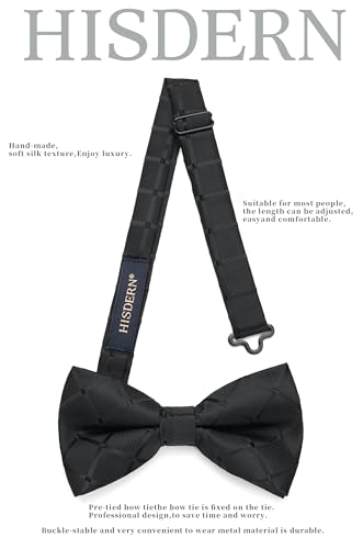 Image of HISDERN Bow Ties for Men Pretied Bowties Classic Formal Business Bow Tie Adjustable Tuxedo Bowtie for Wedding Party