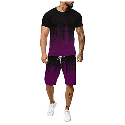 FORUU Mens Sport Set 2021 Summer Outfit 2 Piece Set Short Sleeve T Shirts and Shorts Stylish Casual Sweatsuit Set Plus Size Best Tracksuit for Men Fashion Slim Fit Leisure 3D Inkjet Jogger Suit