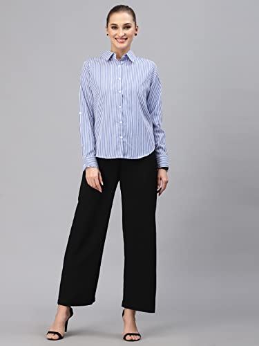 Image of Style Quotient Women Gray and White Cotton Stripe Smart Casual Shirt