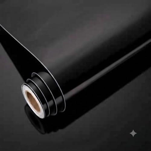 Image of WALLMATE Black Peel and Stick Self-Adhesive Removable Wallpaper - Thicken Waterproof for Kitchen Countertop Cabinet (2 Feet by 10 Feet, Glossy Black)