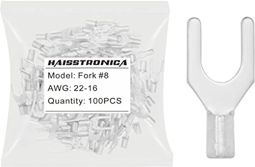 haisstronica 100 Stück #8 Gabelklemmen, AWG 22-16 gelötete Naht, nicht isolierte Kupferdraht-Stecker Cover