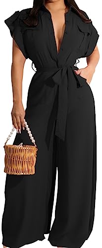 Women's Casual Long Sleeve Wide Leg Jumpsuit