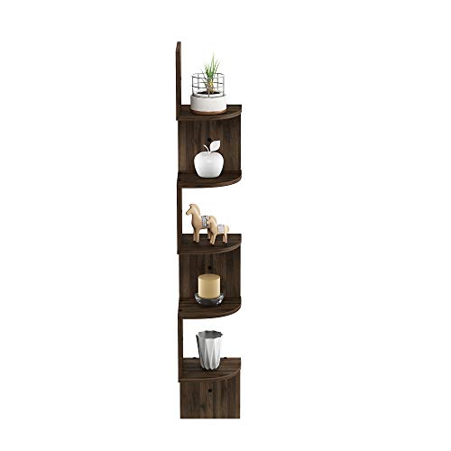 Image of Furinno Rossi Wall Mount Floating Corner Shelf, 5-Tier Radial, Columbia Walnut