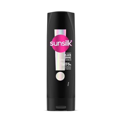 Image of SUNSILK Radiant Black Shine Conditioner, 180ml, for Smooth and Glass Shine Black Hair, with 5% VITA-GLOSS COMPLEX - 48hr Radiant Shine, Paraben-Free, Cruelty Free