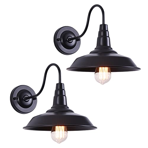 Gooseneck Barn Light Farmhouse Wall Sconce Industrial Wall Mount Light Fixture for Nightstand Bathroom Bedroom Vanity Patio Porch Living Room, 2 Pack
