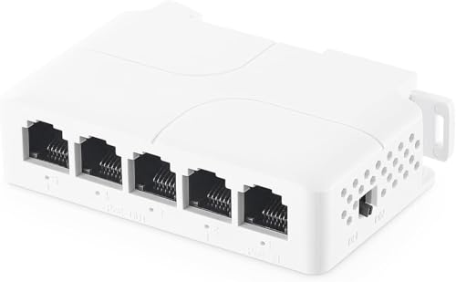 BUYFLUX PoE Switch 5 Port, 1 in 4 Out Extender, Repeater Support IEEE802.3af/at/bt Powered 90W, 100Mbps Ethernet Passthrough Switch, Extend 250m(328ft), Wall and Din-Rail Mount (POE Extender 1 X 4)