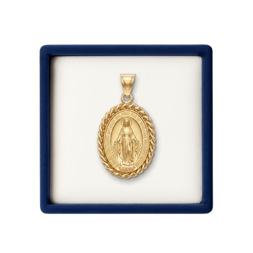 Cross+Crown Premium 14K Yellow Gold Virgin Mary Miraculous Medal for Women & Men Durable Double-Bonded 14K Yellow Gold Virgin Mary Pendant for Necklace Women & Mens Gold Virgin Mary Medal Handcrafted Religious Jewelry in the USA