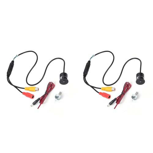 Mini Cámara CCTV CCD a Color, Impermeable, Gran Angular de 170°, con Cable, Cable de Extensión de Alimentación y Taladro para Coche, 2 Juegos en Paquete