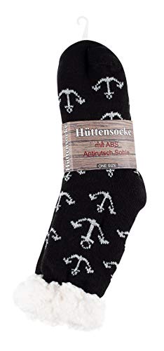 Yenita Hüttensocke mit Teddyfutter und ABS Sohle, Warme Norweger Kuschelsocken – One Size (One Size (36-41), Anker-Schwarz) - 2