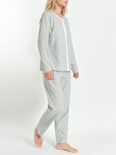 Image of Latuza Women's Petite Cotton Pajama Set Striped Button Down Pjs