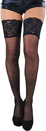 Image of ToBeInStyle Women's Wide Floral Lace Fishnet Thigh Hi Stockings