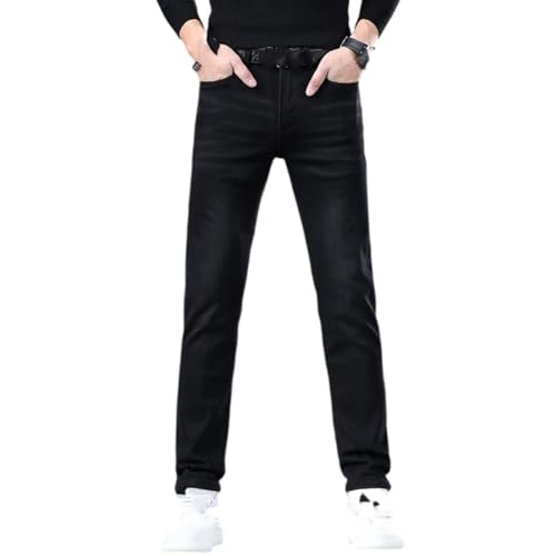 Jeans Pants Trousers Denim Men's Black Minimalist Slim Fit Small Leg Spring and Autumn Casual Elastic Long - Main Image
