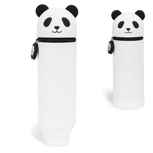 VynyQoo Trousse Ecole Silicone, 2 in 1 Extensible Étui à Crayon, Kawaii Fille Trousse, Pot a Crayon Enfant pour Scolaire & Bureau, Panda
